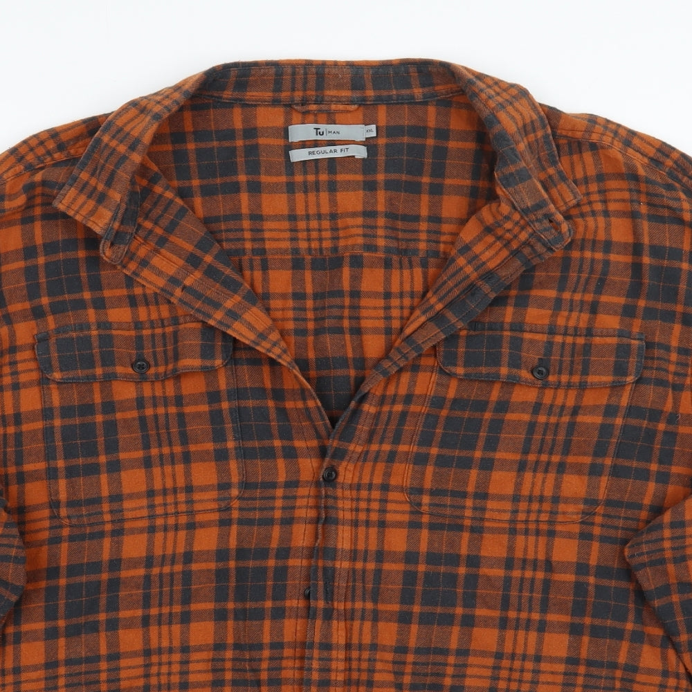TU Mens Orange Check   Button-Up Size 2XL