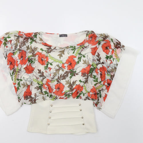 ly  Womens Orange Floral  Basic Blouse Size 10