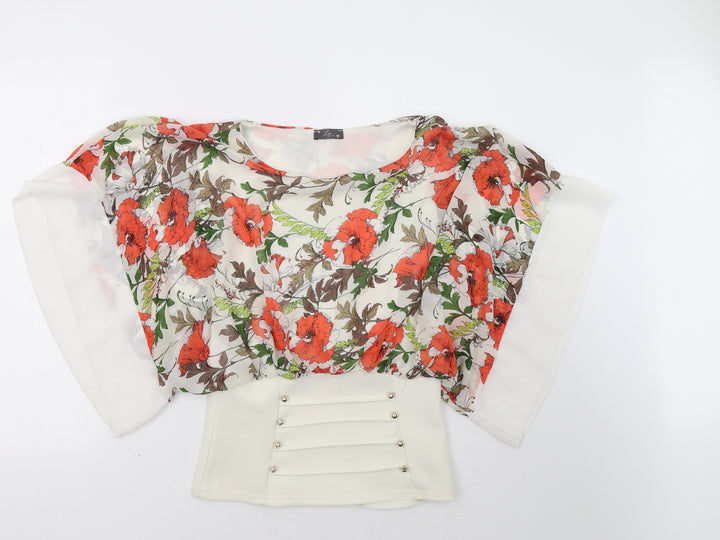ly Womens Orange Floral Basic Blouse Size 10