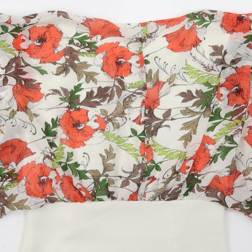 ly  Womens Orange Floral  Basic Blouse Size 10