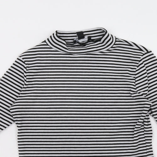 New Look Womens Black Striped  Pullover Sweatshirt Size 12
