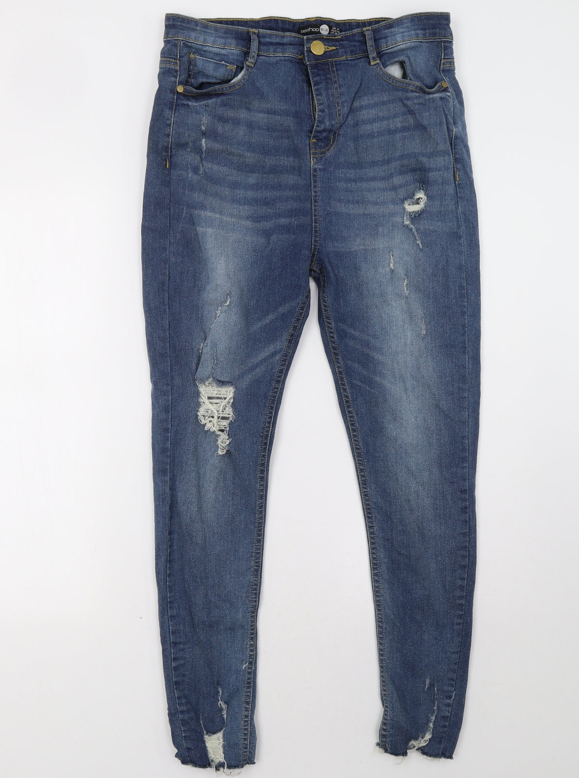 Boohoo Womens Blue  Denim Skinny Jeans Size 14 L30 in