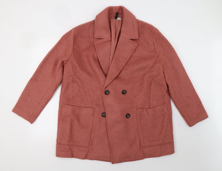 H&M Womens Pink Overcoat Coat Size L