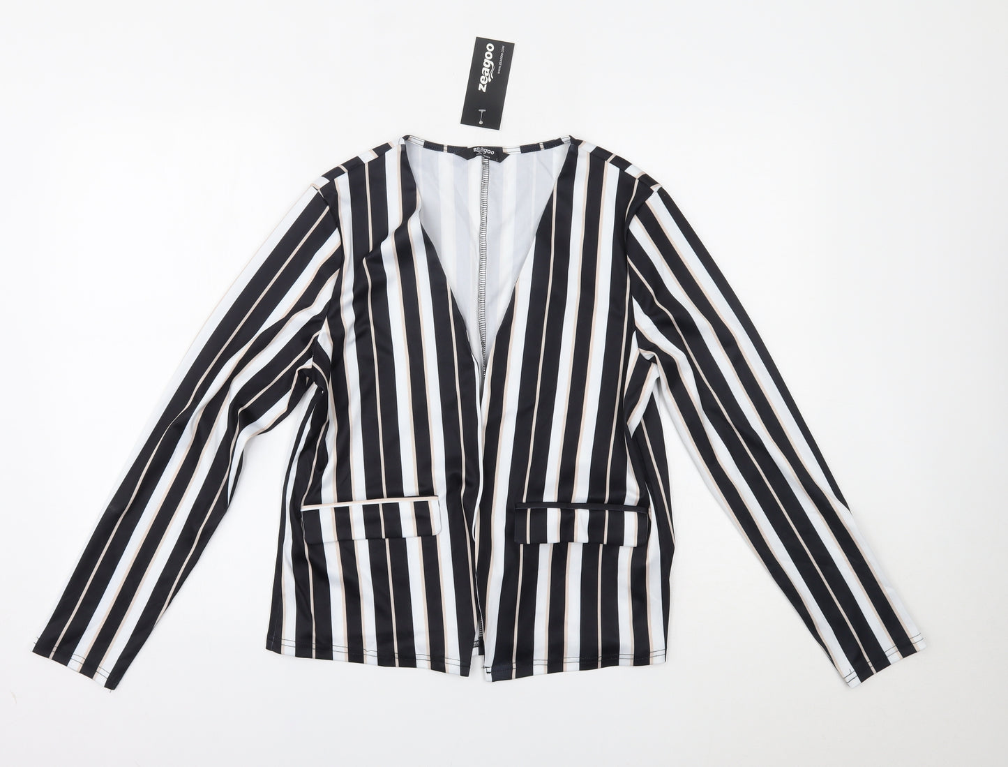 Zeagoo  Womens Black Striped  Cardigan Jumper Size L