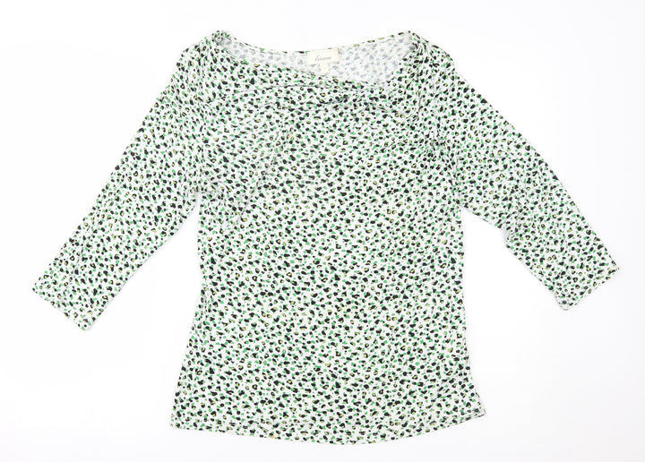 Linea Womens Green Animal Print Basic Blouse Size L