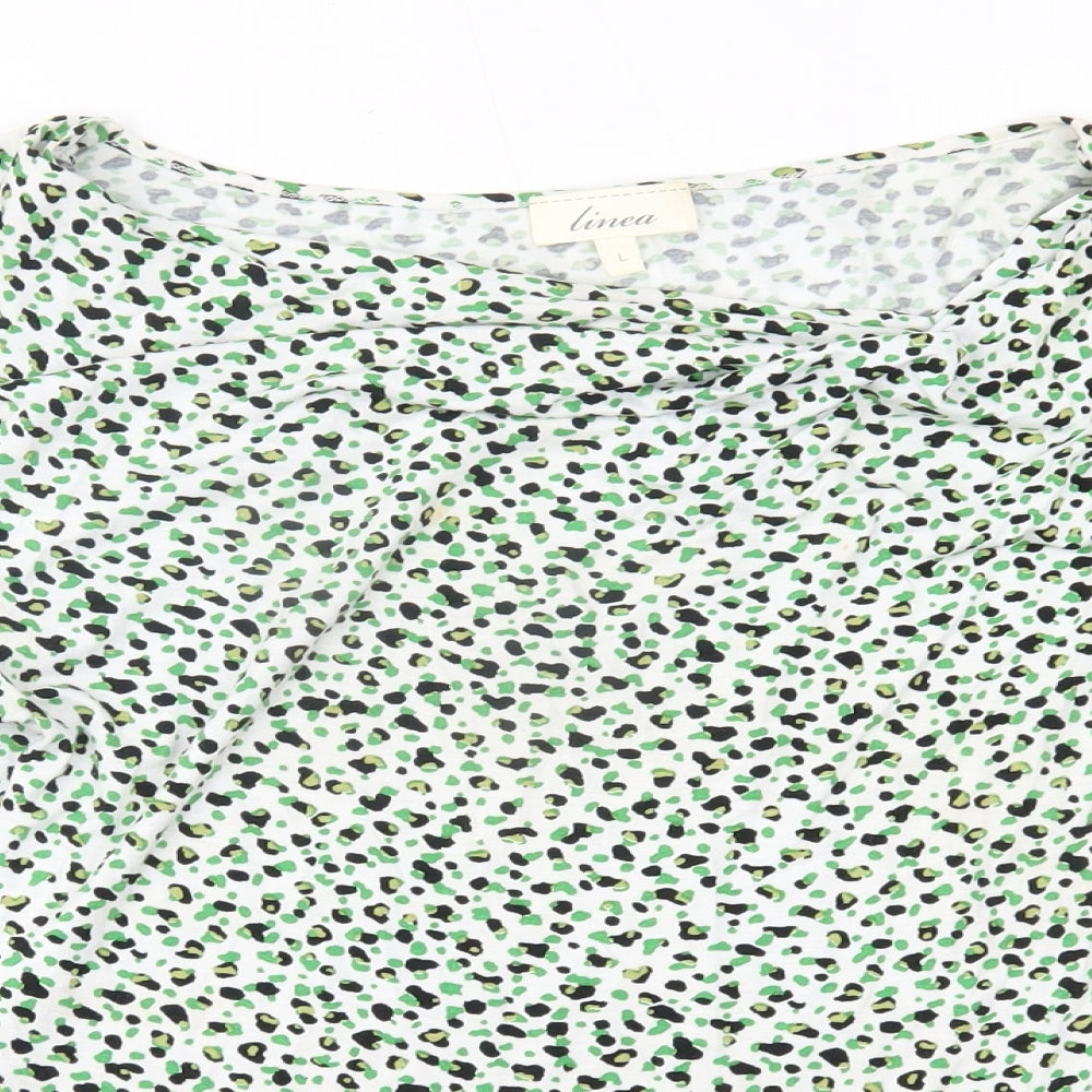 Linea Womens Green Animal Print  Basic Blouse Size L