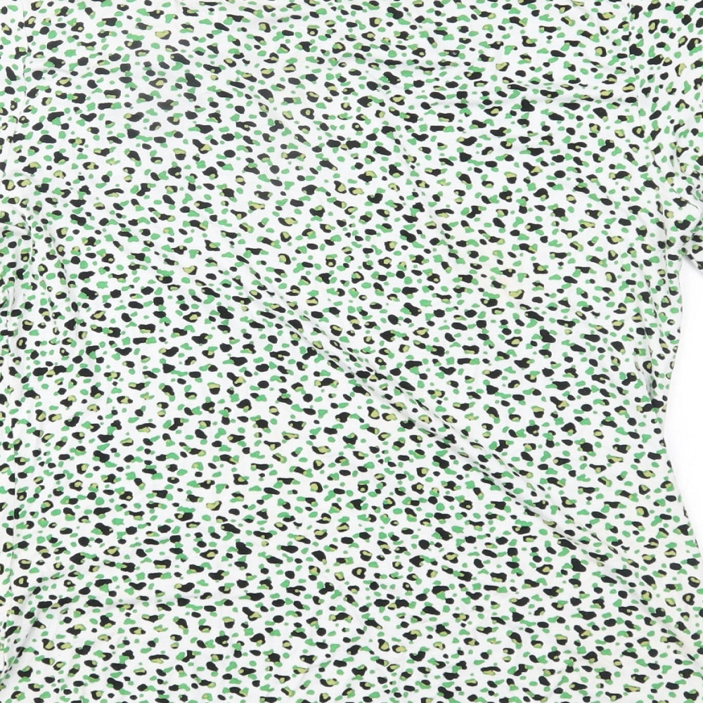 Linea Womens Green Animal Print  Basic Blouse Size L