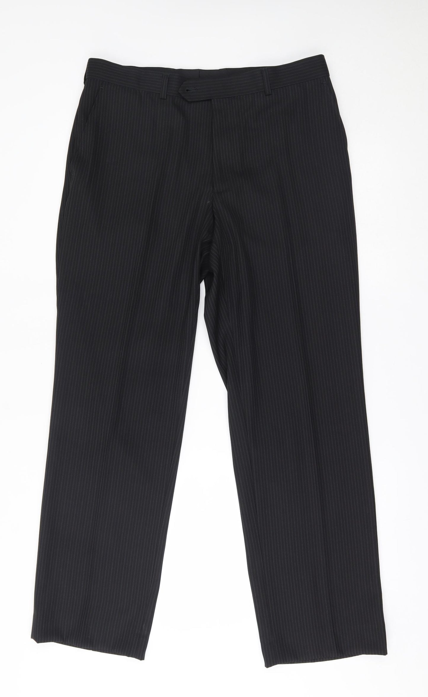 greenwoods Mens Black Striped   Suit Trousers Size 35 L29 in