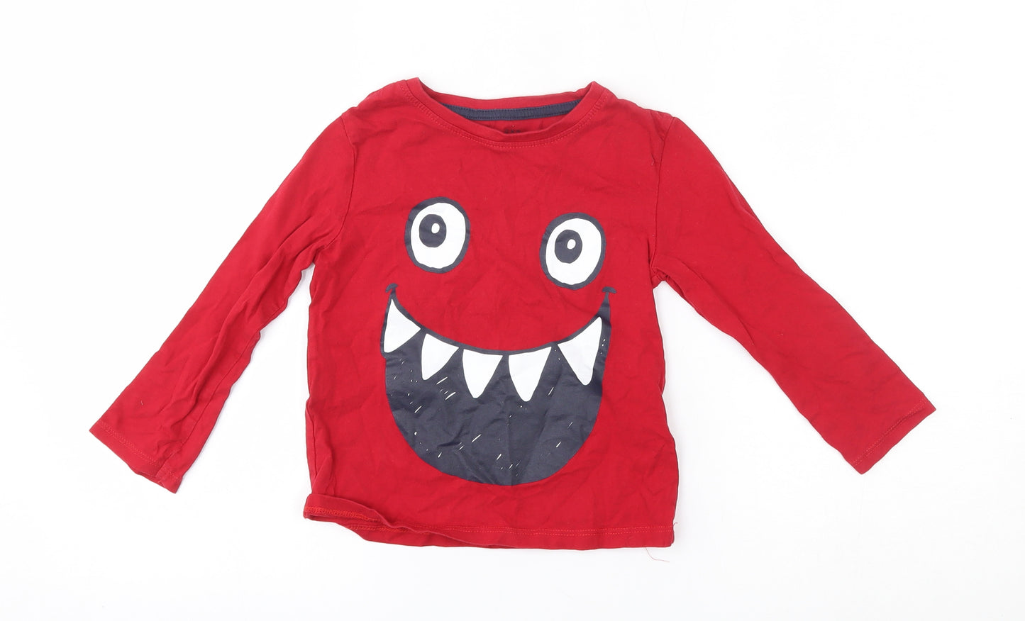 Primark Boys Red   Basic T-Shirt Size 4-5 Years  - monster face