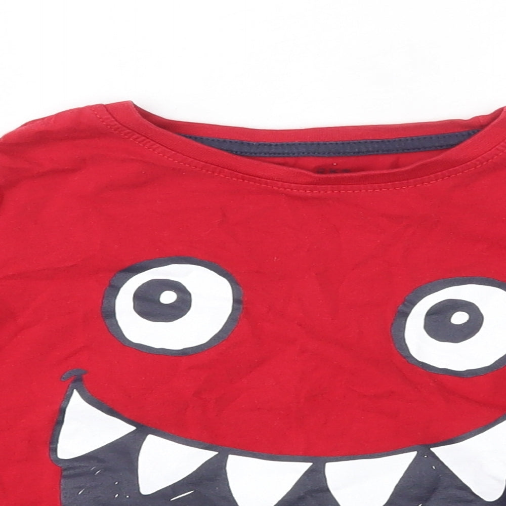 Primark Boys Red   Basic T-Shirt Size 4-5 Years  - monster face