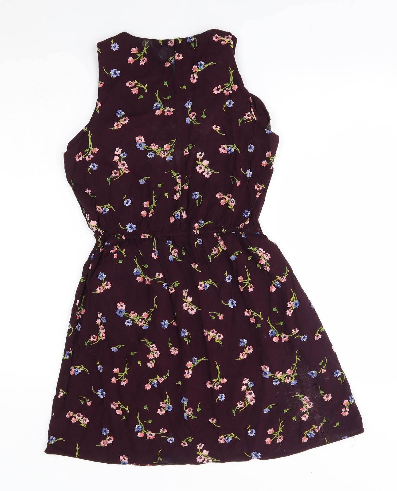 New Look Womens Purple Floral  A-Line  Size 8