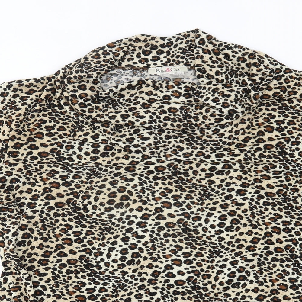 Kim & co Womens Beige Animal Print  Basic Blouse Size L