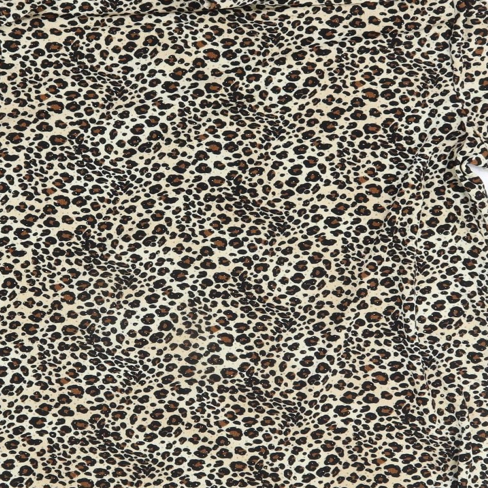 Kim & co Womens Beige Animal Print  Basic Blouse Size L