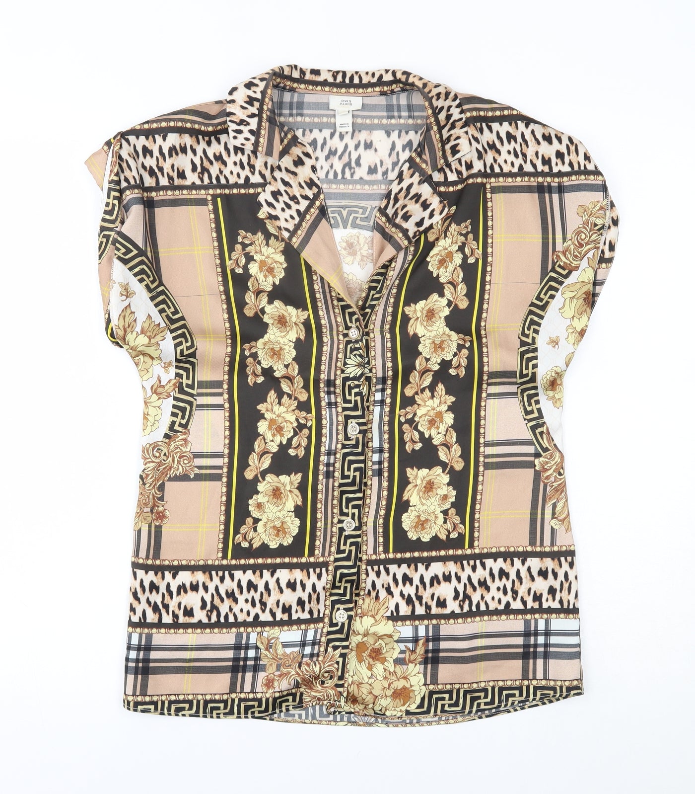 River Island Womens Beige Fair Isle  Basic Button-Up Size 8