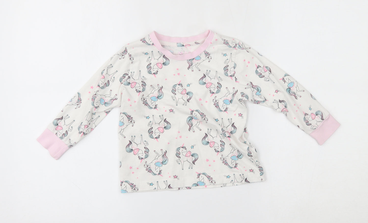 Matalan Girls White    Pyjama Top Size 3-4 Years  - unicorn