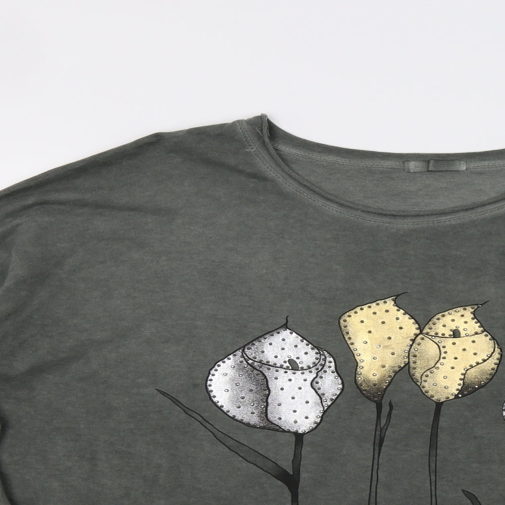 Made in Italy Womens Green Floral  Basic Blouse Size XL