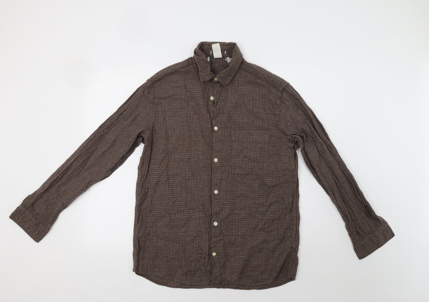 H&M Mens Brown Houndstooth   Button-Up Size M