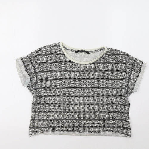 New Look Girls Black Geometric  Cropped Polo Size 12-13 Years