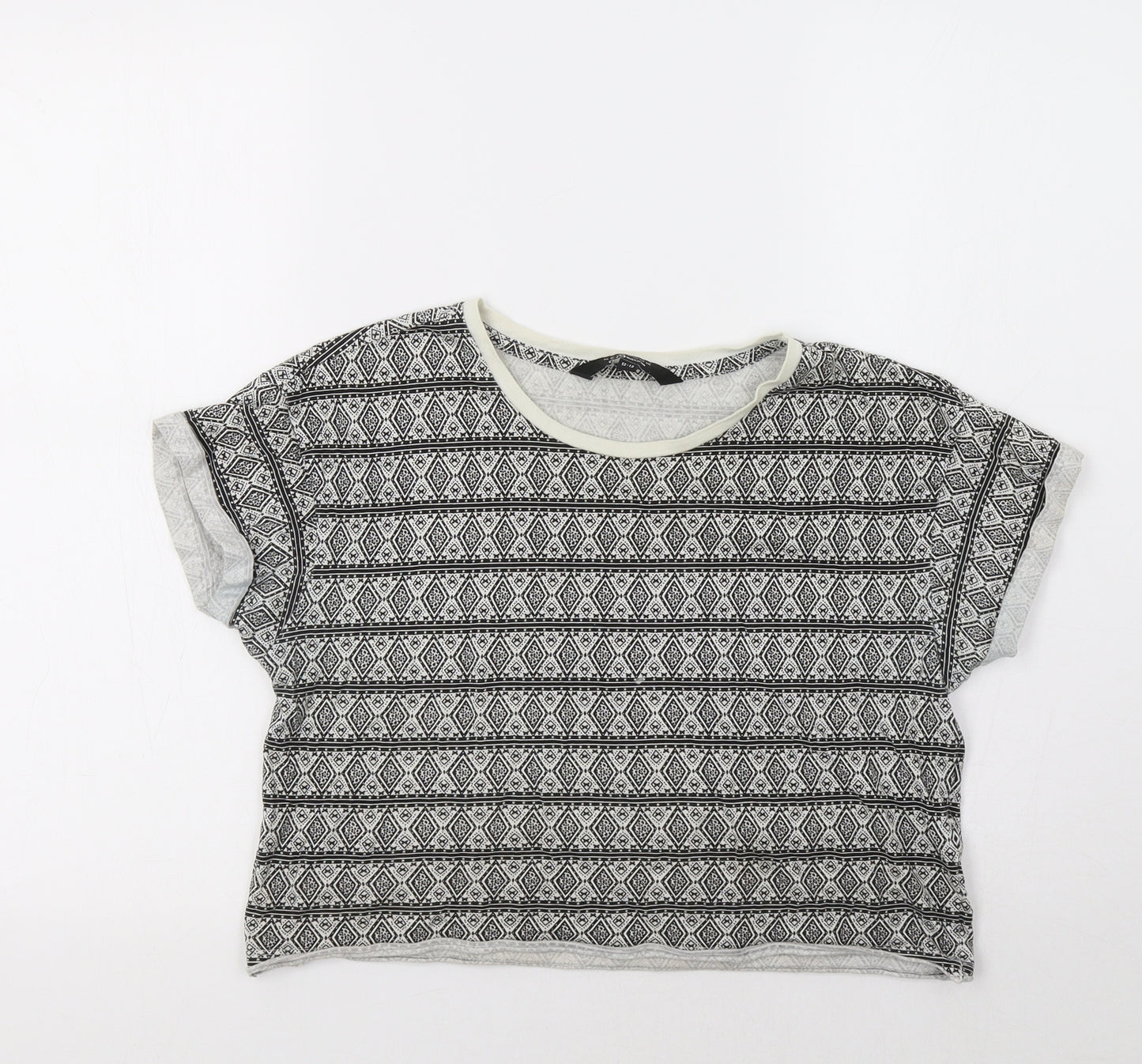 New Look Girls Black Geometric  Cropped Polo Size 12-13 Years
