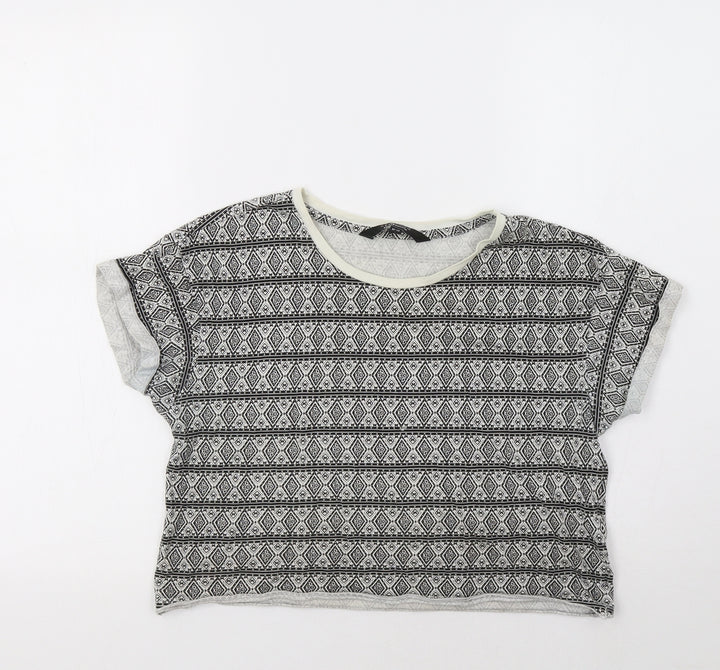 New Look Girls Black Geometric  Cropped Polo Size 12-13 Years