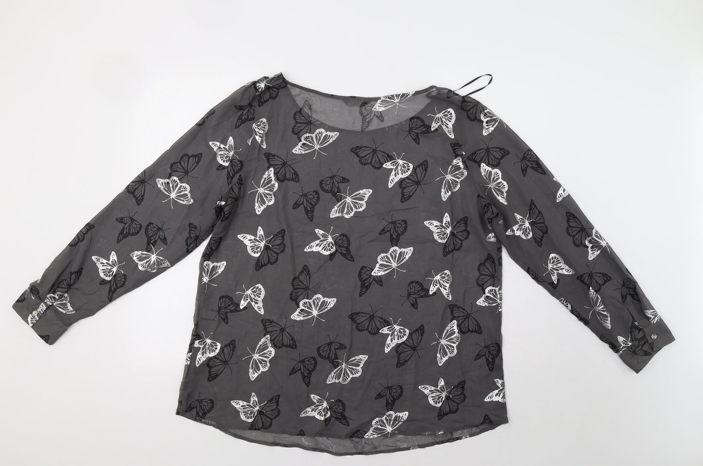F&F Womens Grey Geometric  Basic Blouse Size 20  - Butterfly Print