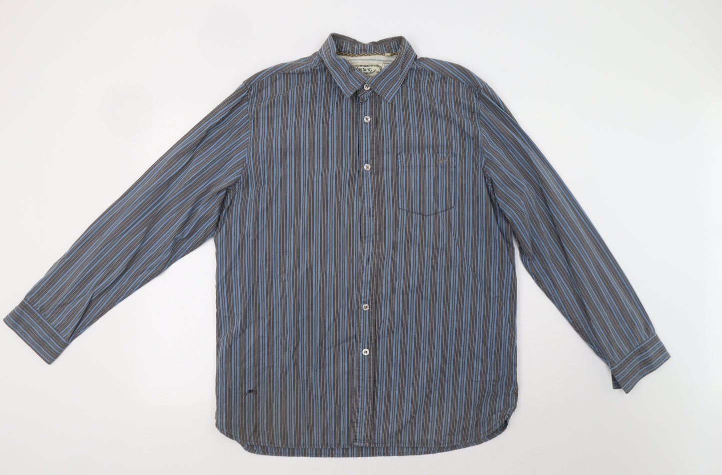 Mantaray Mens Grey Striped   Dress Shirt Size L