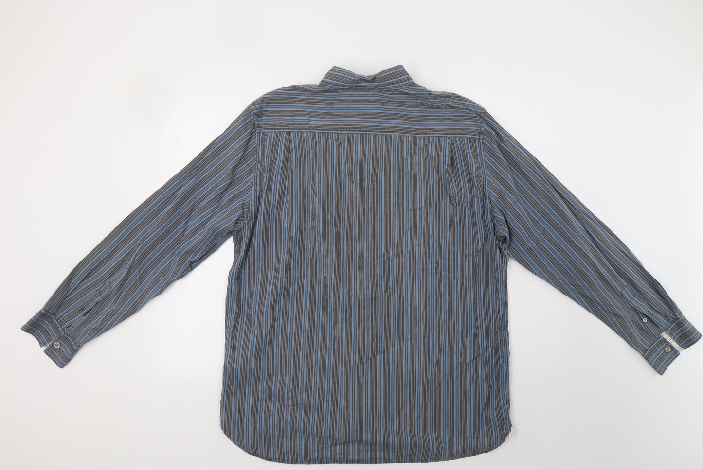 Mantaray Mens Grey Striped   Dress Shirt Size L