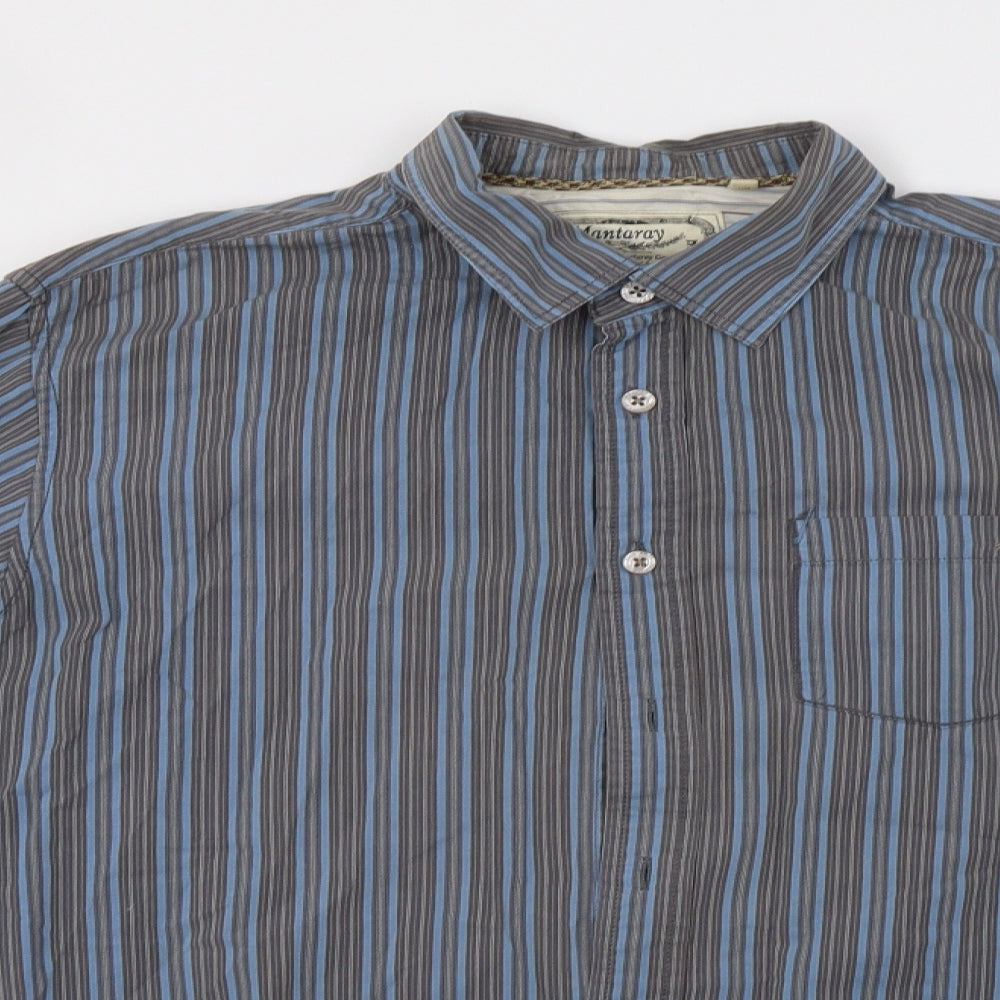 Mantaray Mens Grey Striped   Dress Shirt Size L