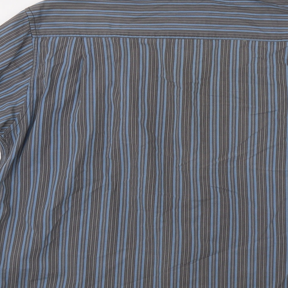 Mantaray Mens Grey Striped   Dress Shirt Size L
