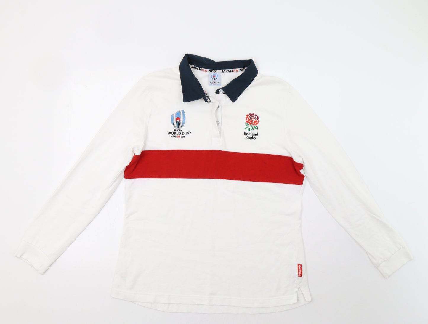 Rugby World Cup Mens White Striped   Polo Size L  - England Rugby