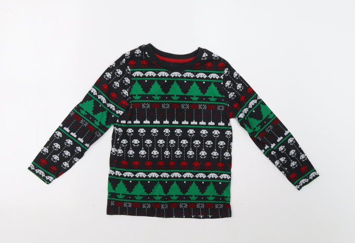 M&S Boys Black Fair Isle   Pyjama Top Size 7-8 Years