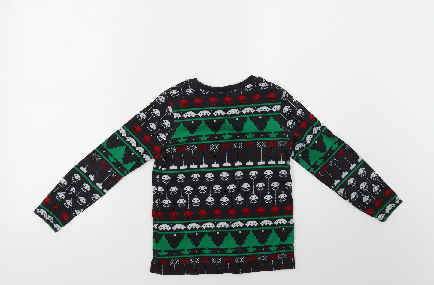 M&S Boys Black Fair Isle   Pyjama Top Size 7-8 Years