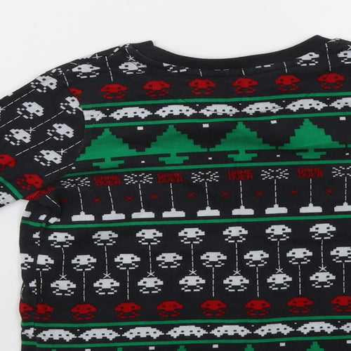 M&S Boys Black Fair Isle   Pyjama Top Size 7-8 Years