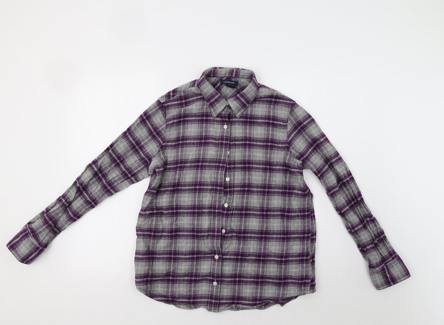 Lands' End Womens Purple Check  Basic Button-Up Size M