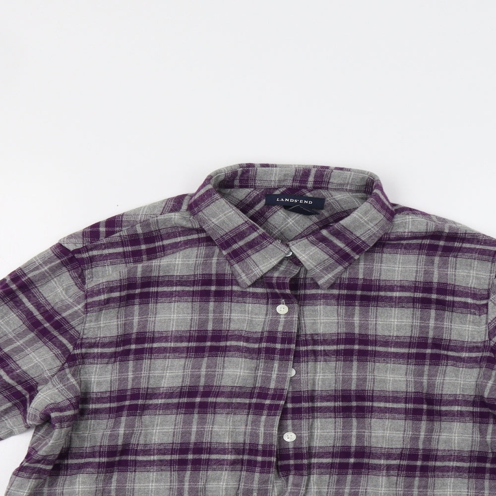 Lands' End Womens Purple Check  Basic Button-Up Size M