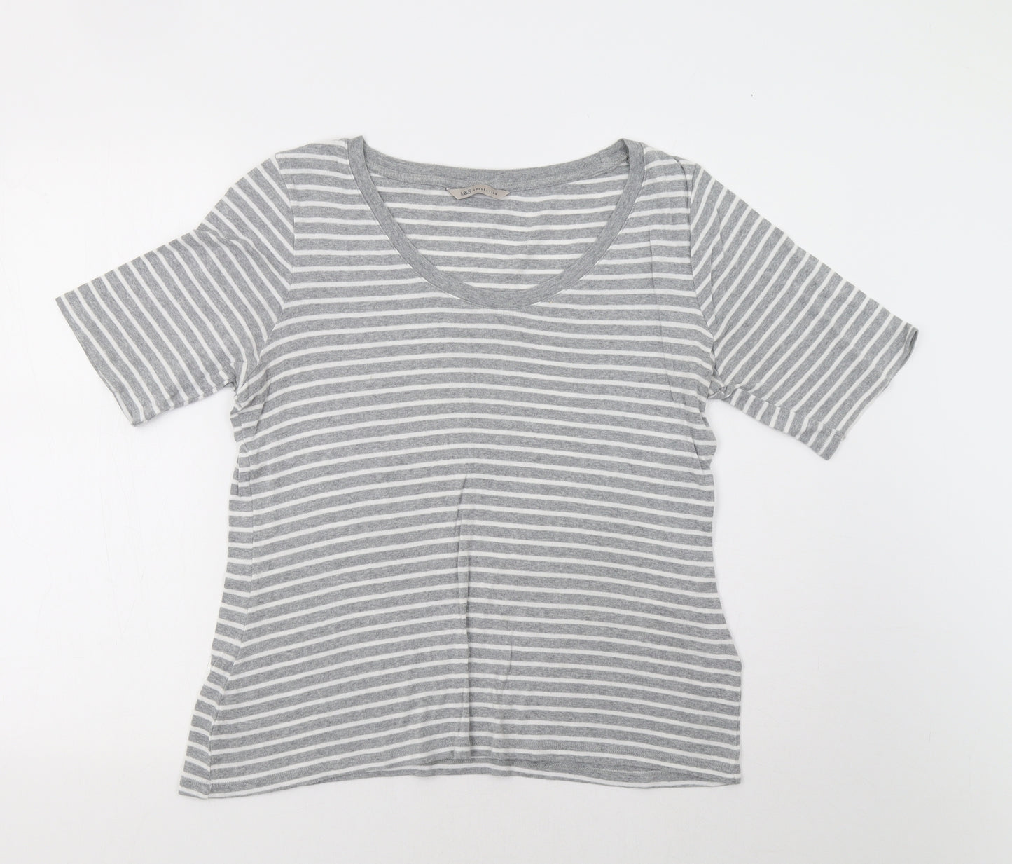 M&S Womens Grey Striped  Basic T-Shirt Size 16