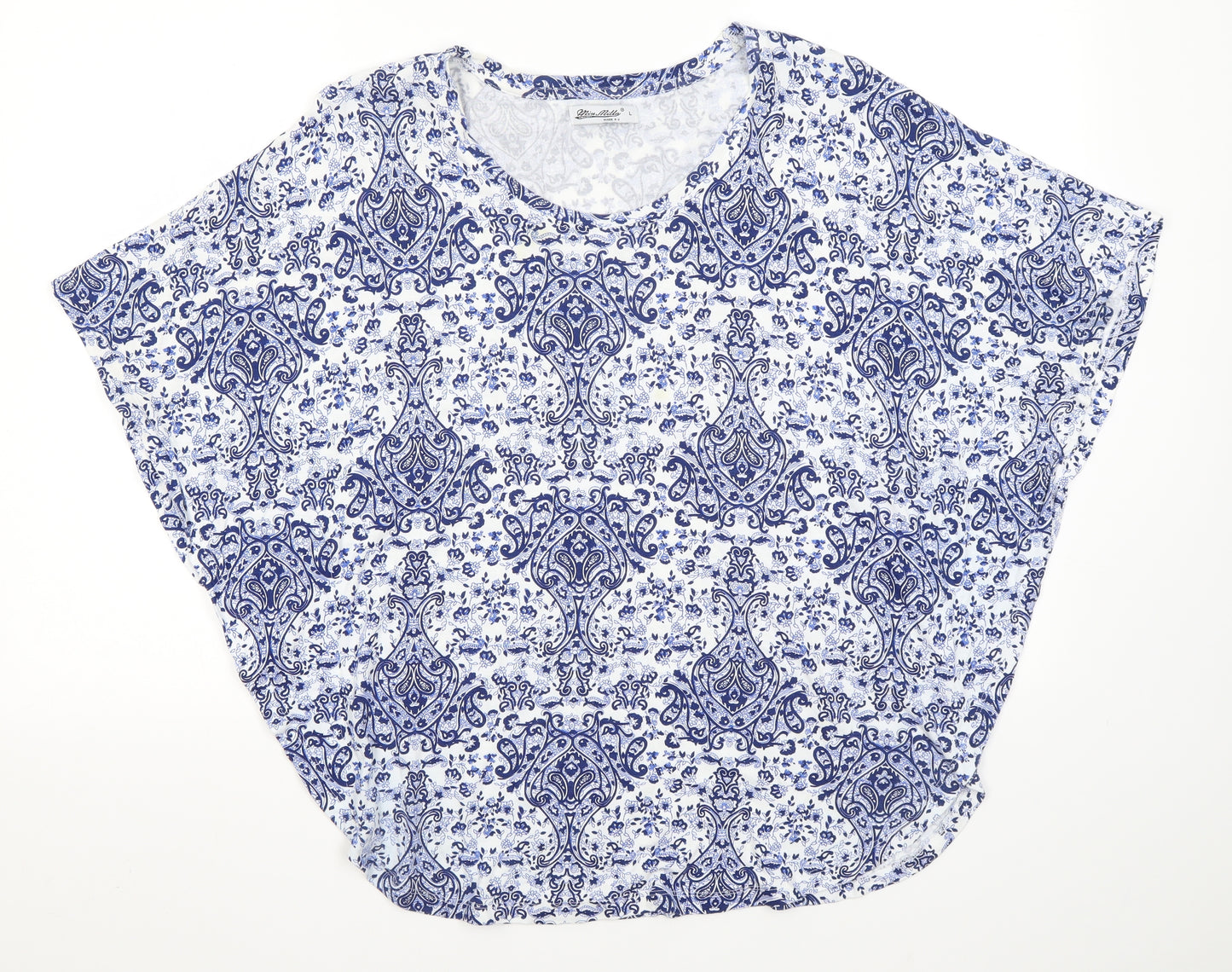 Miss Milla Womens Blue Paisley  Basic Blouse Size L