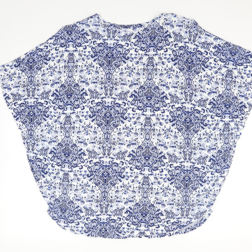 Miss Milla Womens Blue Paisley  Basic Blouse Size L