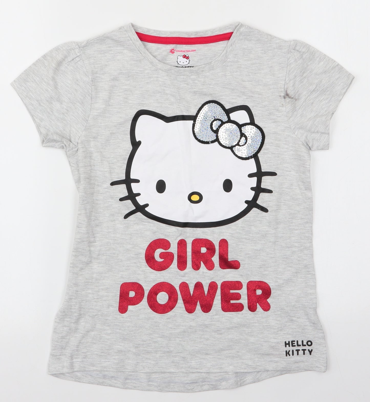 Character Girls Grey   Basic T-Shirt Size 8-9 Years  - Hello Kitty