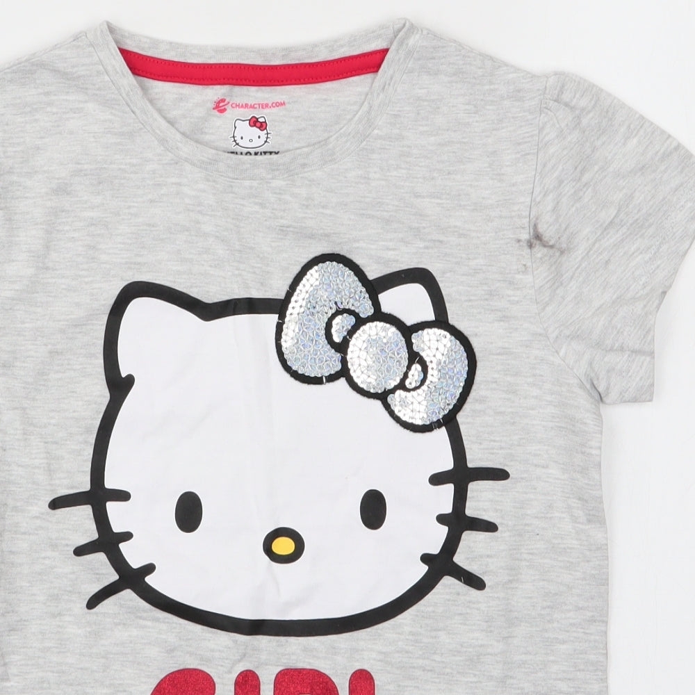 Character Girls Grey   Basic T-Shirt Size 8-9 Years  - Hello Kitty