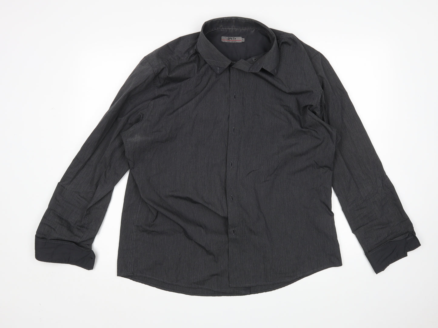 Jeff Banks Mens Grey Striped   Button-Up Size XL