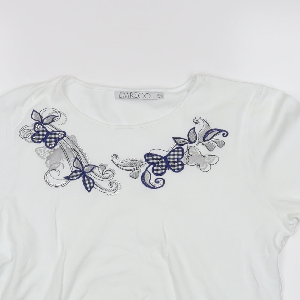 Emreco Womens White Floral  Basic T-Shirt Size 14