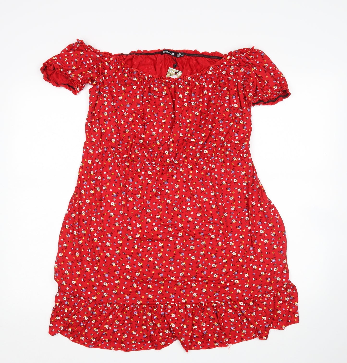 Boohoo Womens Red Floral  Basic Blouse Size 18