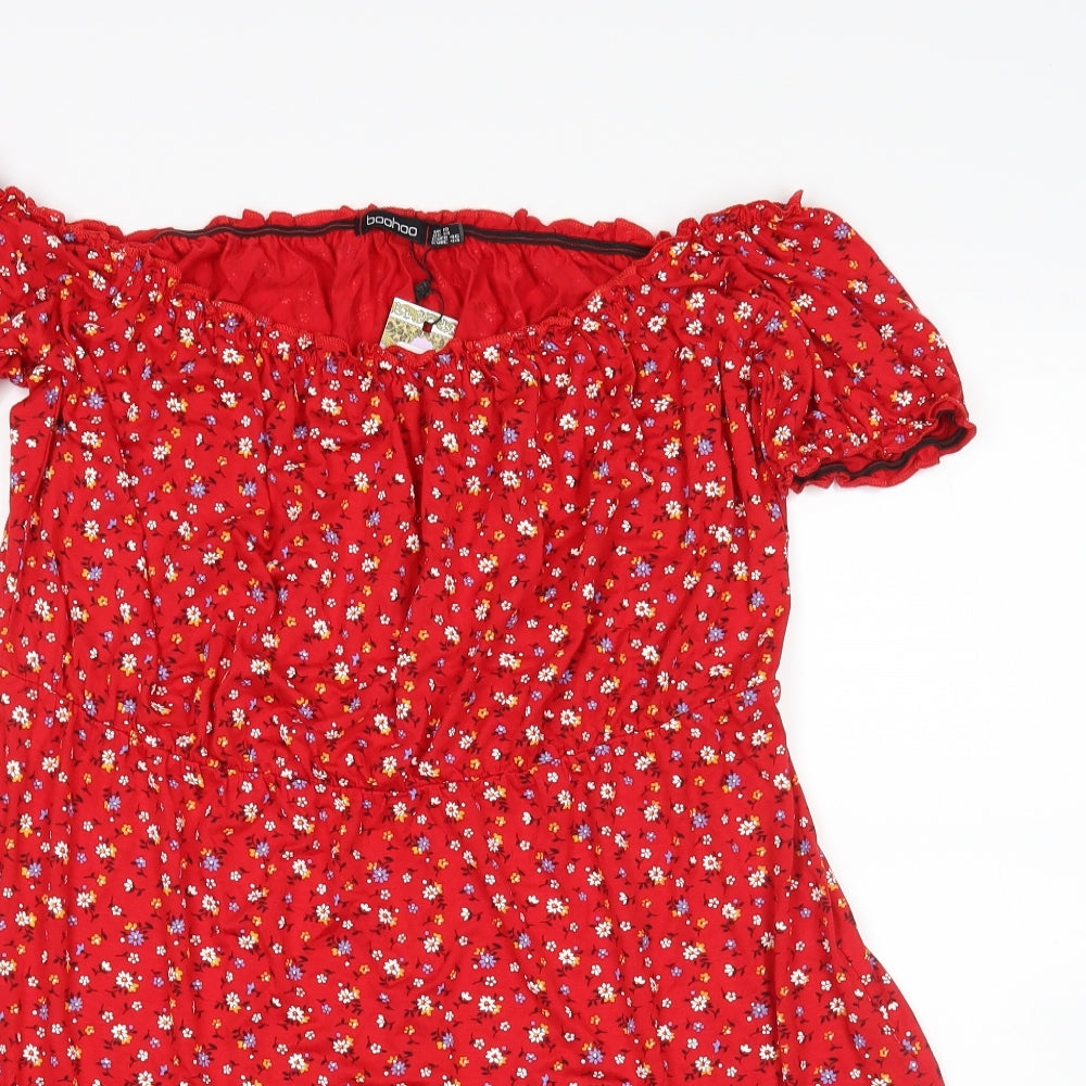 Boohoo Womens Red Floral  Basic Blouse Size 18