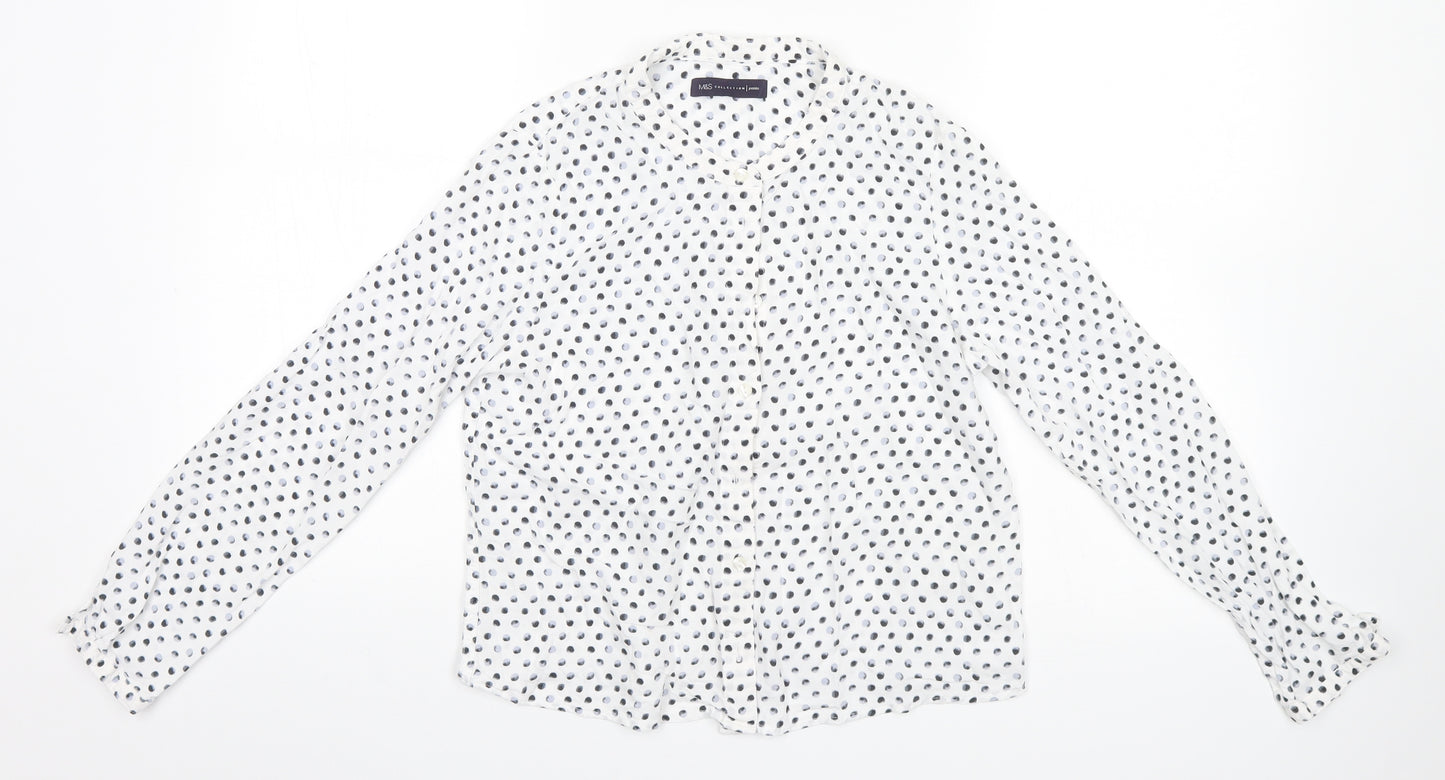 Marks and Spencer Womens White Polka Dot  Basic Button-Up Size 8