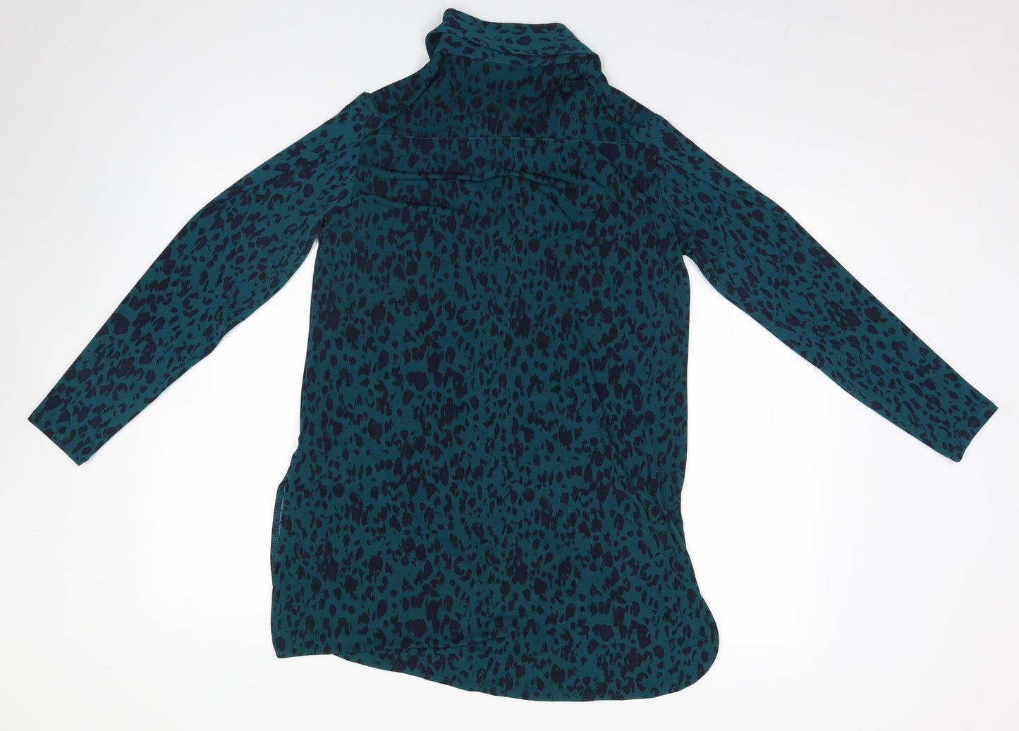 Nina Leonard Womens Blue Animal Print  Basic Button-Up Size M