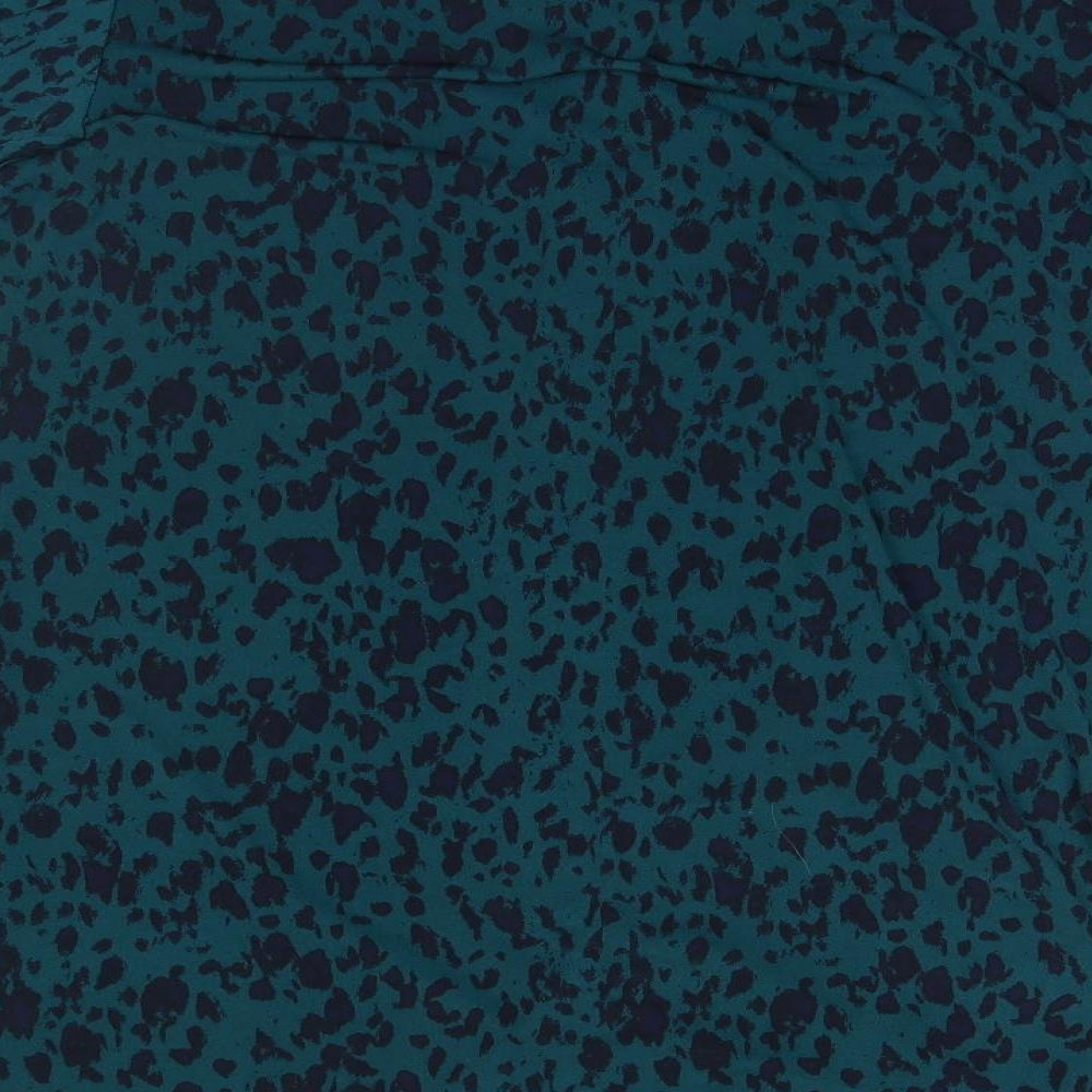 Nina Leonard Womens Blue Animal Print  Basic Button-Up Size M