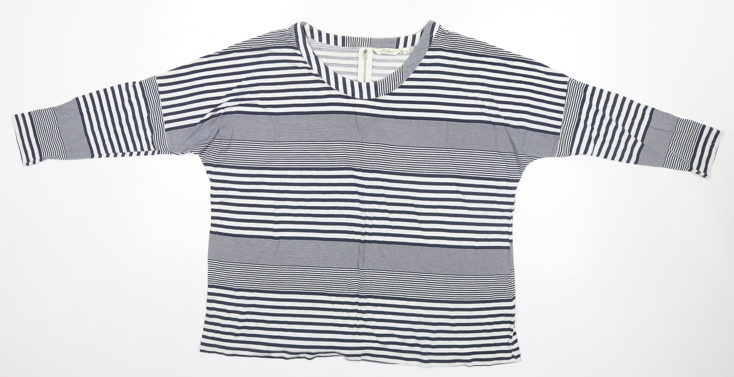 Adini Womens Blue Striped  Basic T-Shirt Size M
