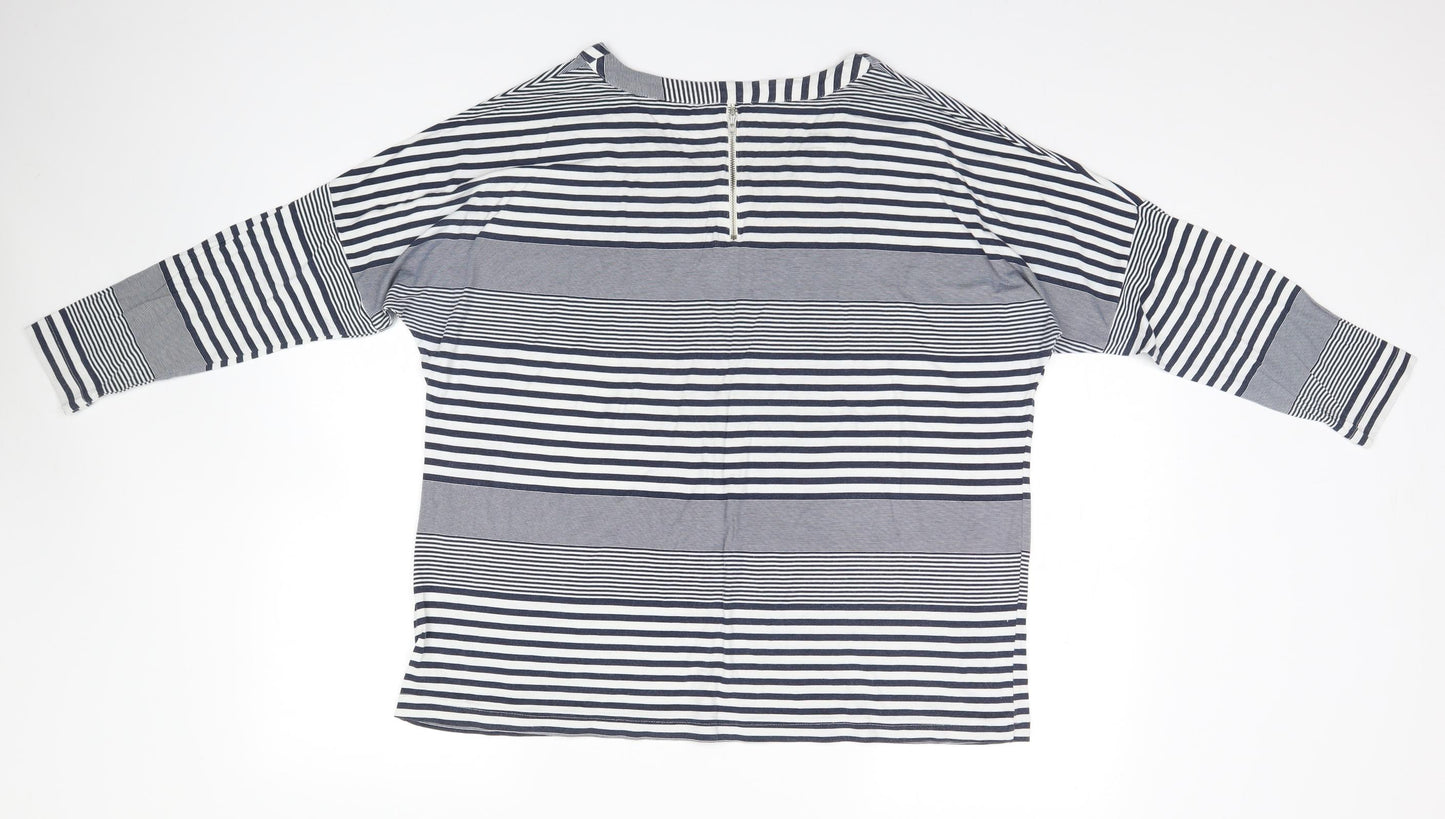 Adini Womens Blue Striped  Basic T-Shirt Size M