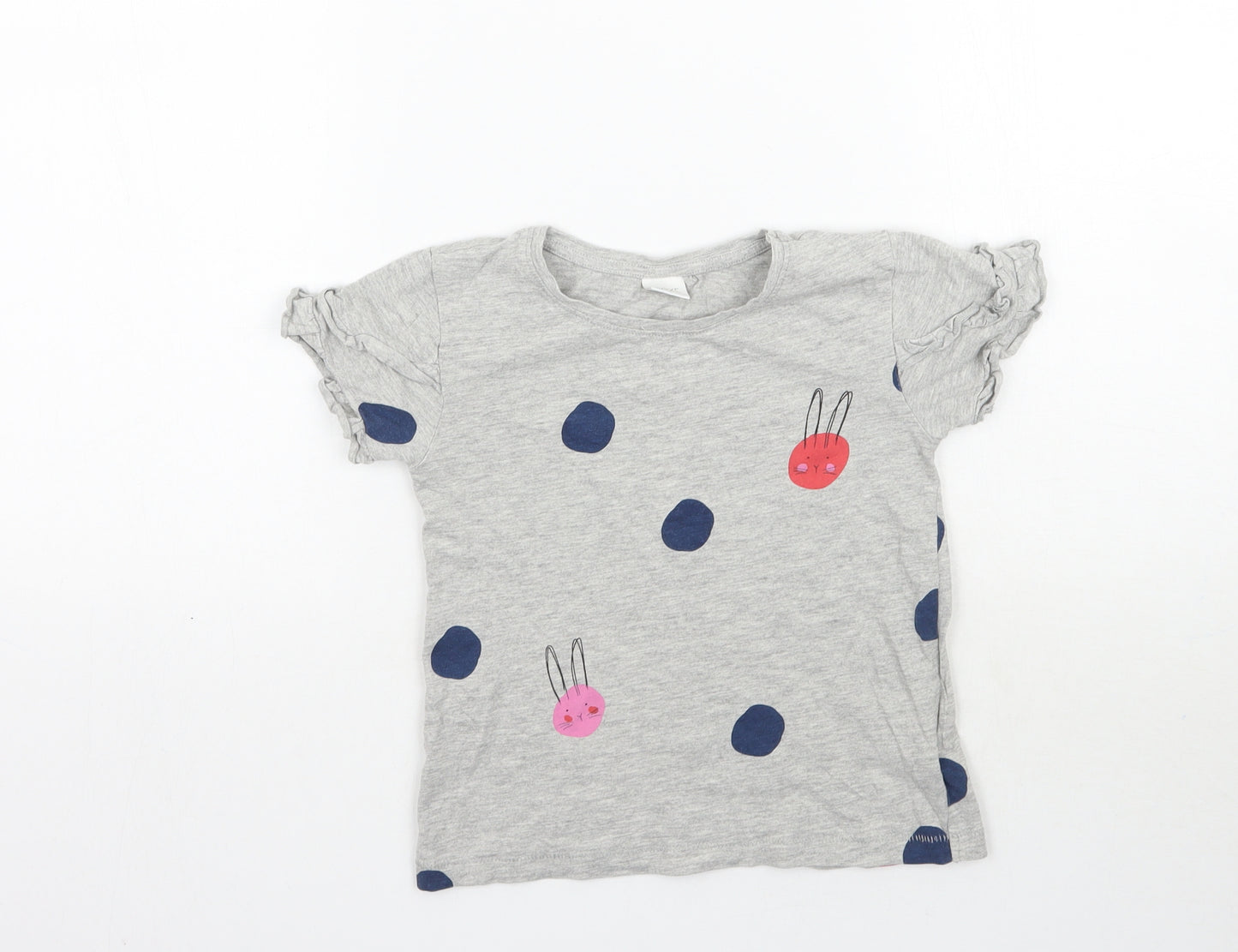 NEXT Girls Grey Polka Dot  Basic T-Shirt Size 4-5 Years  - Bunny Rabbit